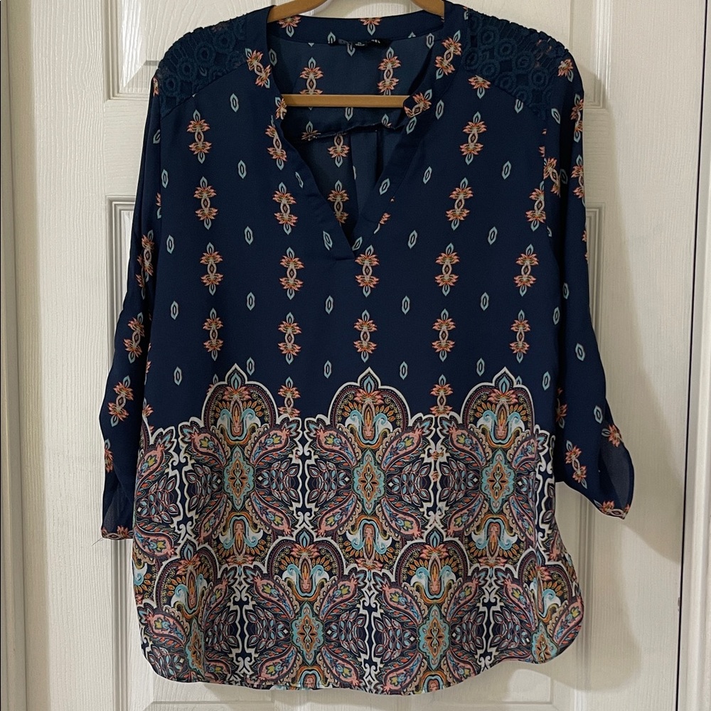 Zac & Rachel Navy Floral Blouse